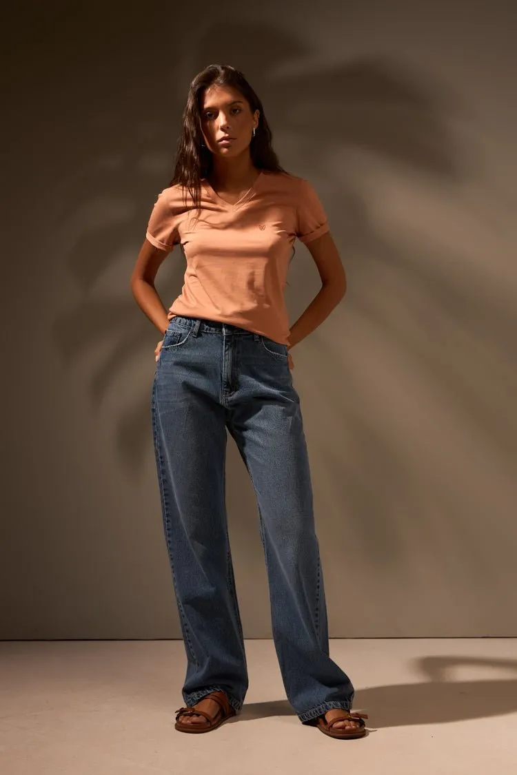 CAMISETA ESSENCIAL ALGODÃO EGÍPCIO GOLA V - LARANJA