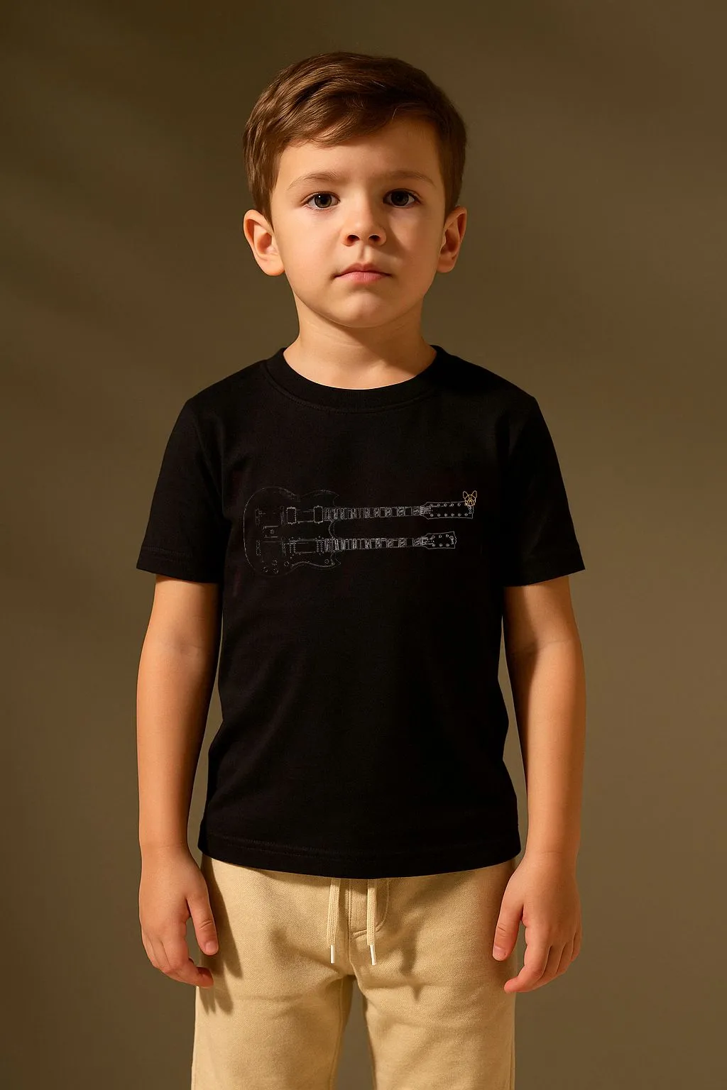 CAMISETA GUITARRA INFANTIL ALGODÃO EGÍPCIO - PRETO