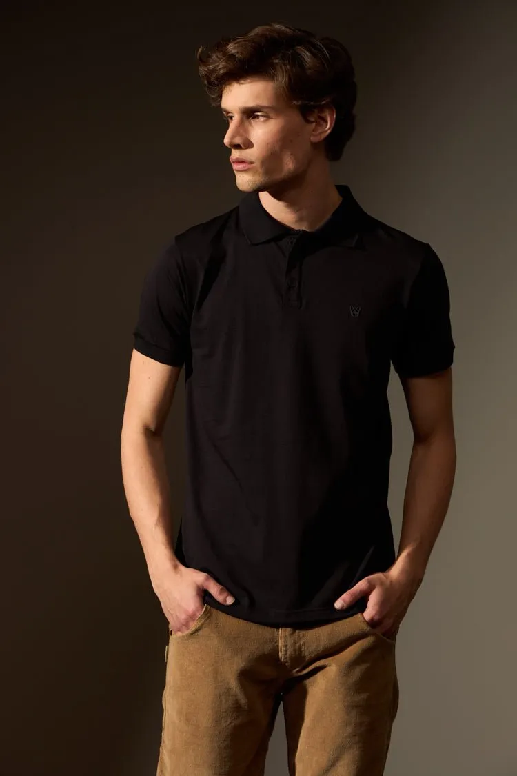 POLO ALGODÃO PIMA LISA - PRETO