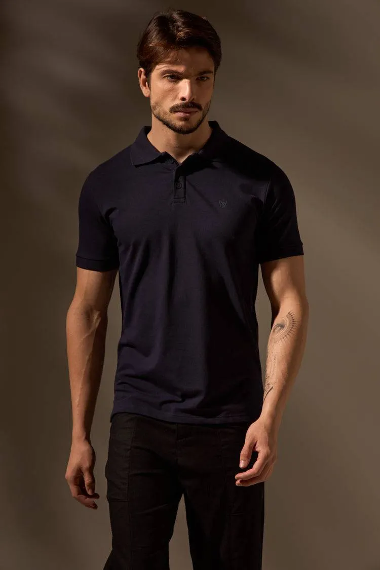 POLO ALGODÃO PIMA TEXTURIZADA - MARINHO