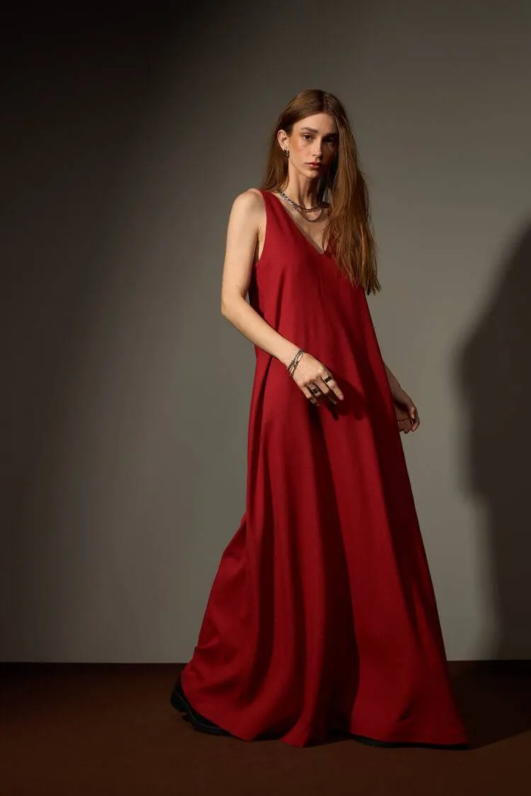 VESTIDO CARDEAL LINHO - VERMELHO