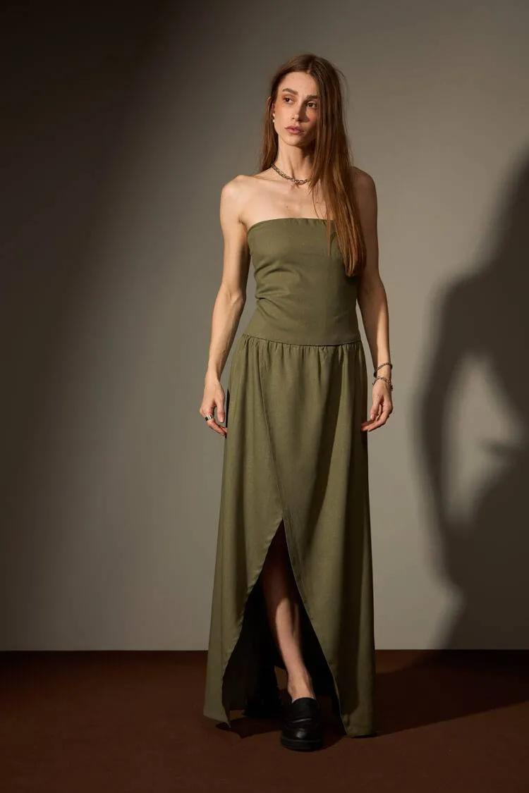VESTIDO CERRADO LINHO - VERDE MUSGO