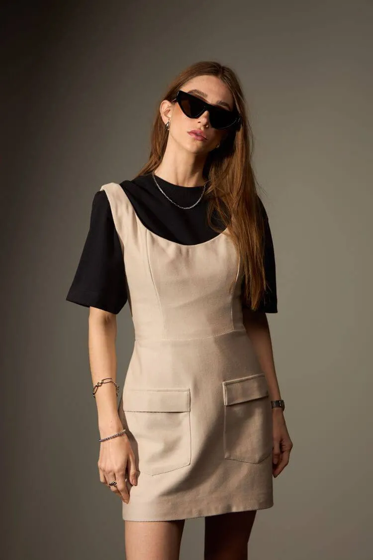 VESTIDO JARDIM CURTO 100% ALGODÃO - CINZA